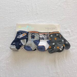 Rising Star Space Theme Baby Socks - Navy, Gray, White, Orange
